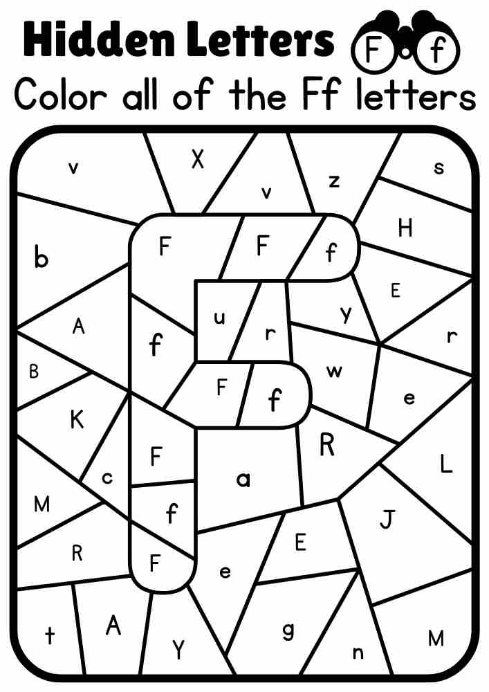 F Capital Letter Color all of the Ff letters and find the hidden letter Interactive Coloring Activity. Online Coloring Activity